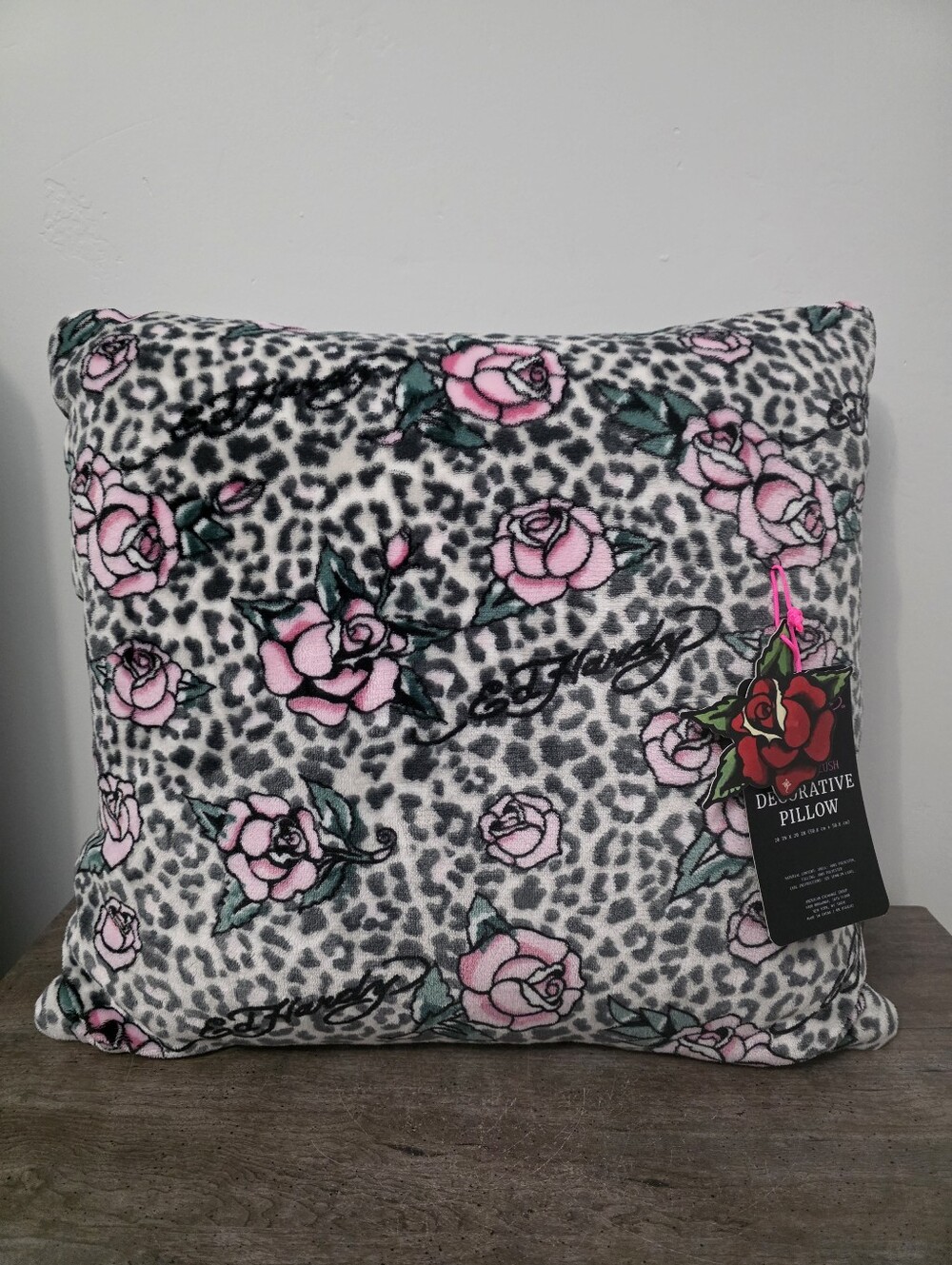 Ed Hardy Cheetah Leopard Pink Roses Pillow